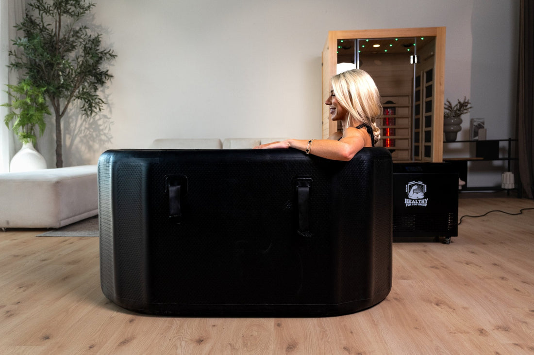 Infrared sauna and ice bath installed side by side in a Dubai villa recovery space