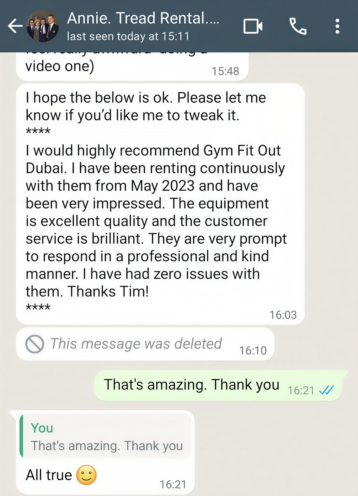 Customer testimonial