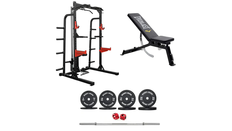 [TO RENT] Half power rack, Olympic bar and Weight Plates and Adjustable Bench (Price = 1 month rental)