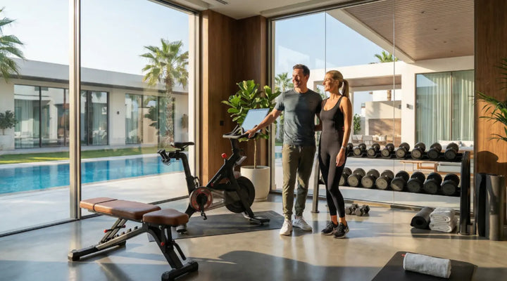 Mini Home Gym Package rental Dubai, Peloton, bench and dumbbells