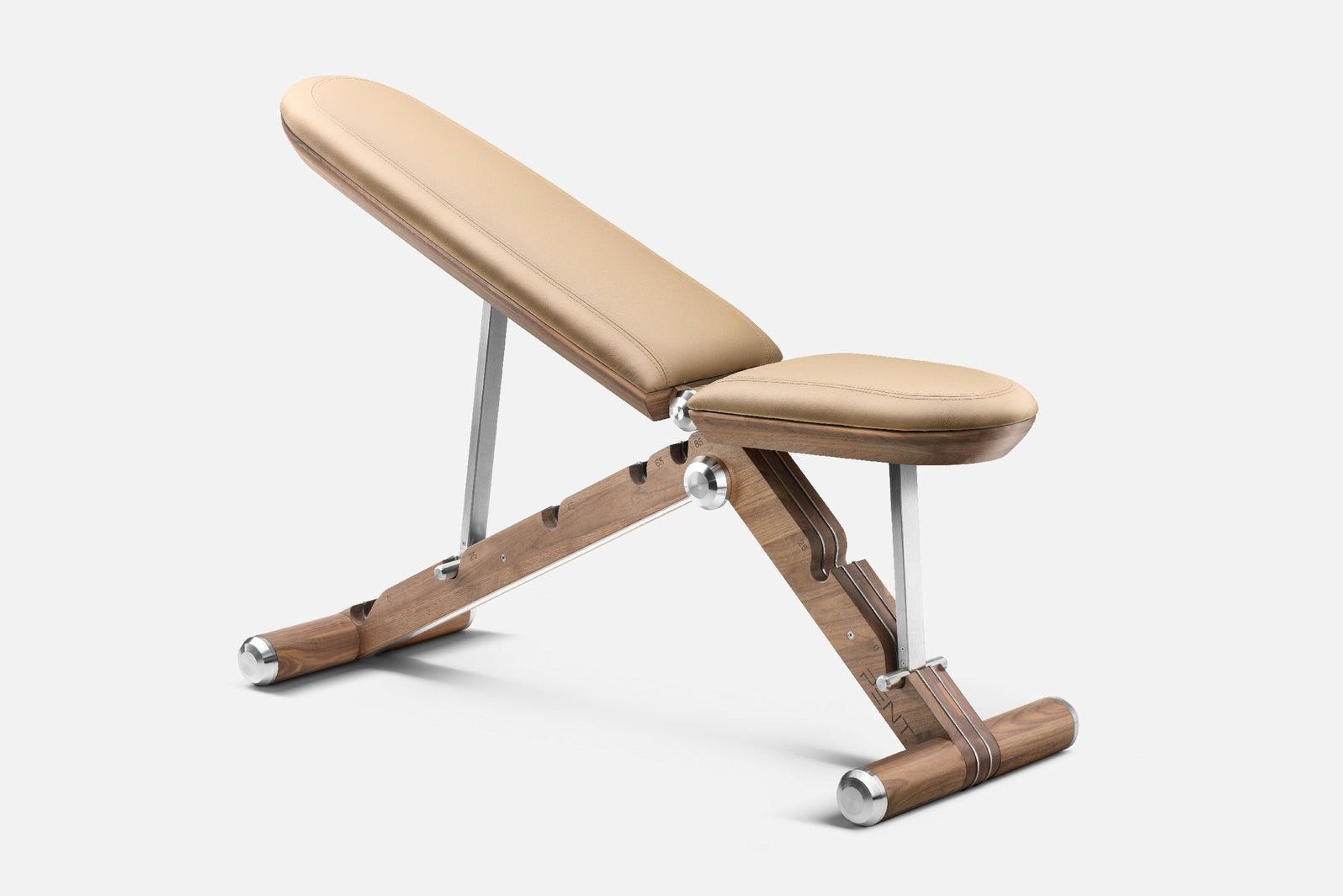 Pent Banka wood and brown leather bench