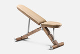 Pent Banka wood and brown leather bench